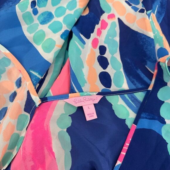 LILLY PULITZER Anise Ocean Jewels Waterfall Double V Silk Maxi Dress Size L - Picture 8 of 13